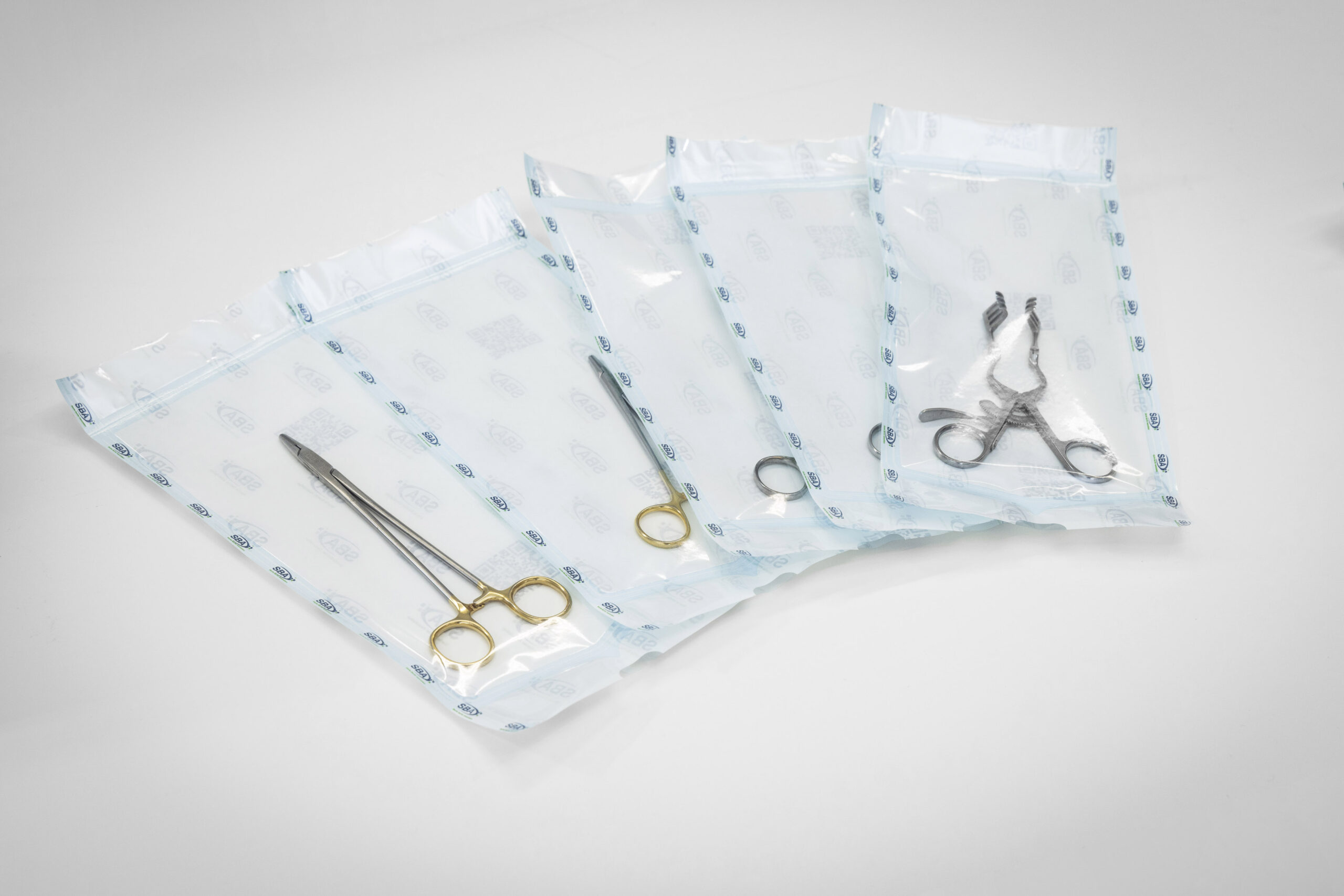 Sterile medical scissors packed in sterile barrier systems.